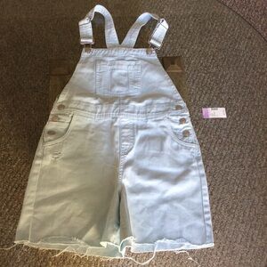Girls Light Blue Short Overalls Romper